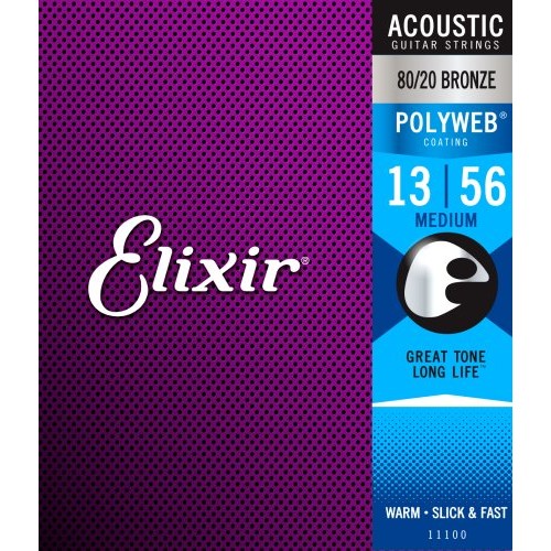 Elixir EL11100 80/20 Bronze Polyweb Coated Acoustic Guitar Strings, Medium (13 - 56)
