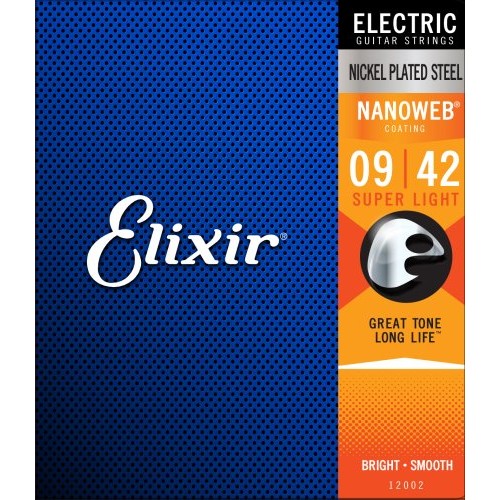 Elixir EL12002 Electric Guitar Strings w NANOWEB Coating, Super Light (.009-.042)