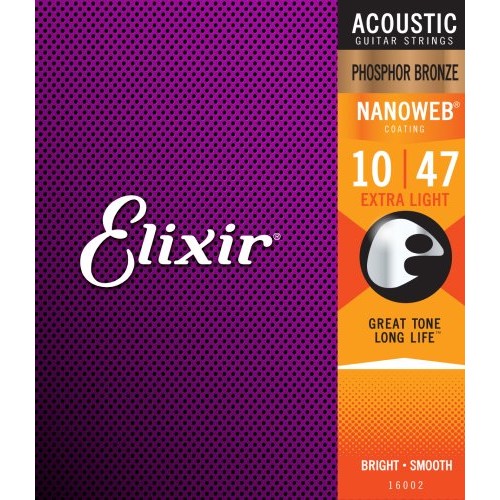 Elixir EL16002 Phosphor Bronze with Nanoweb Coated Acoustic Guitar Strings, .010-.047