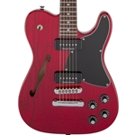 Fender Jim Adkins JA-90 Telecaster Thinline Electric Guitar, Crimson Red Transparent
