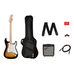 Squier Sonic Stratocaster Electric Guitar Pack, Maple Fingerboard, 2-Color Sunburst, Gig Bag, 10G - 120V