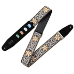 Levy's M8HTVPH-13 2" Jacquard Weave Vintage Yellow adn White Hootenanny Style Guitar Strap with Pickholder
