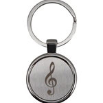 Aim K4104 Keychain Round Satin/Chrome G-Clef Engraved
