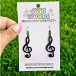 Jedi Woods JWBTCME Black Treble Clef Music Earrings with Hoops, Gauge Friendly