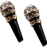 Aim ER414 Microphone Crystal Earrings, Black and Gold