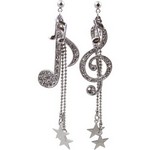Aim ER437B Music Notes Rhinestone Earrings - Silver
