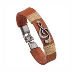 Aim MUBR1 Brown Leather G-clef Rope Bracelet With Metal Charm