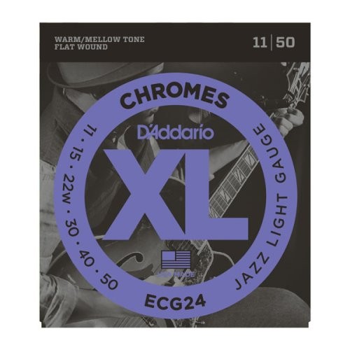 D'Addario ECG24 Chromes Flat Wound Electric Guitar Strings, Jazz Light, 11-50