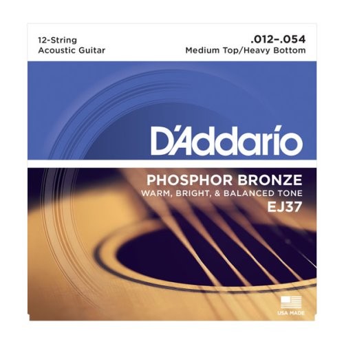 D'Addario EJ37 12-String Phosphor Bronze Acoustic Guitar Strings, Medium Top/Heavy Bottom, 12-54