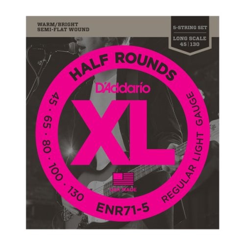 D'Addario ENR71-5 Half Round 5-String Bass Guitar Strings, Regular Light, 45-130, Long Scale
