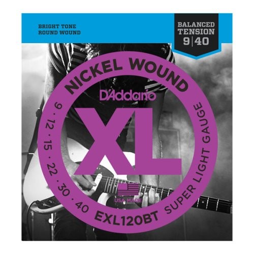 D'Addario EXL120BT Nickel Wound Electric Guitar Strings, Balanced Tension Super Light, 09-40