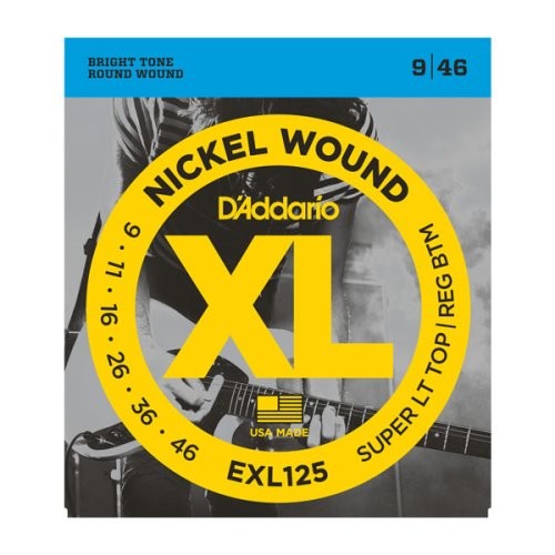 D'Addario EXL125 Nickel Wound Electric Guitar Strings, Super Light Top/ Regular Bottom, 9-46