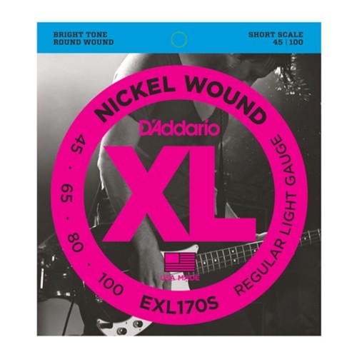 D'Addario EXL170S Nickel Wound Bass Guitar Strings, Light, 45-100, Short Scale