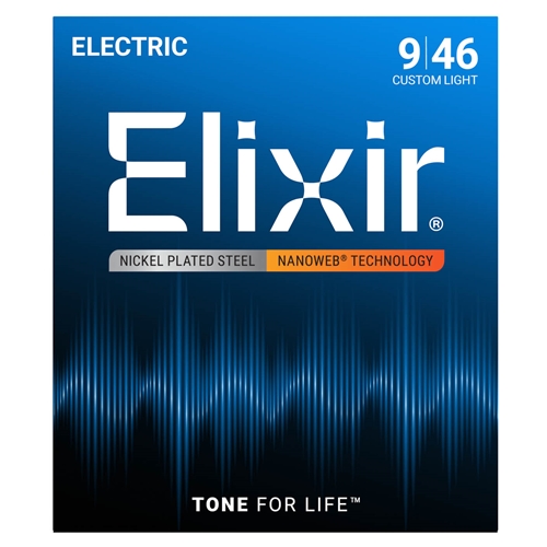 Elixir EL12027 Electric Guitar Strings with NANOWEB Coating, Custom Light (.009-.046)