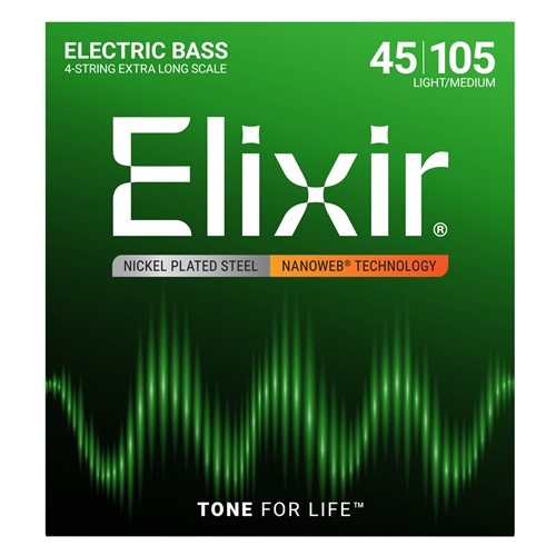 Elixir EL14087 Nanoweb Coated 4 String Bass, Medium Extra Long
