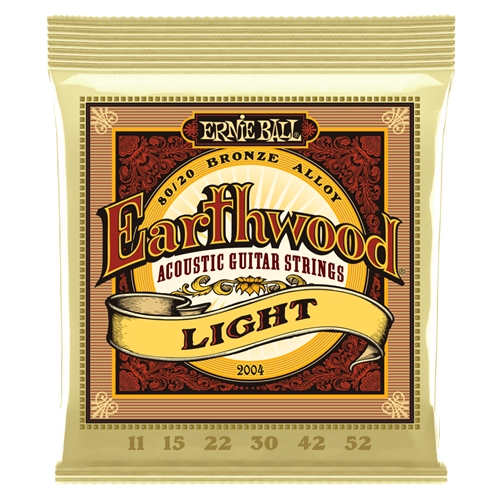 Ernie Ball EB2004 Earthwood 80/20 Bronze Acoustic Guitar Strings, Light (11- 52)