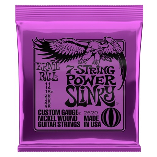 Ernie Ball EB2620 Nickel Wound 7 String Electric Guitar Strings, Power Slinky (11 - 58)