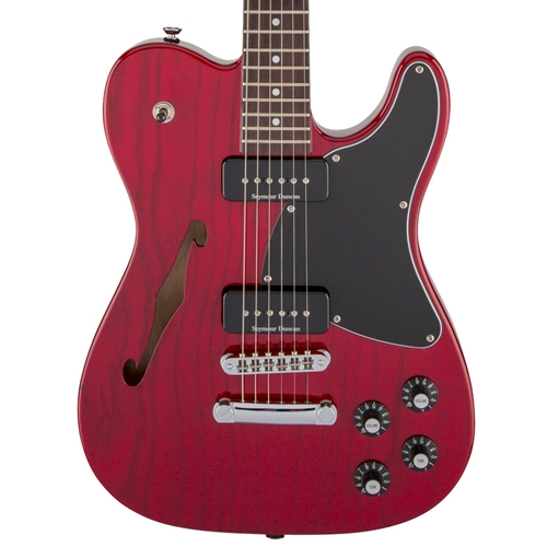 Fender Jim Adkins JA-90 Telecaster Thinline Electric Guitar, Crimson Red Transparent
