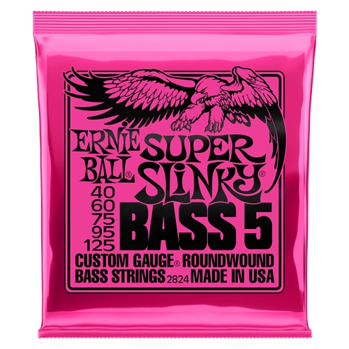 Ernie Ball EB2824 Super Slinky Nickel Wound 5-String Electric Bass Strings 40-125 Gauge