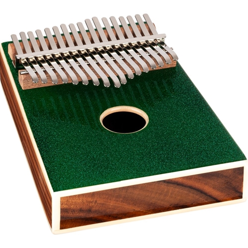 Ortega OKB4-MGR C Major 17-Key Solid Acacia Wood, Sparkle Metallic Green Top Kalimba with Case