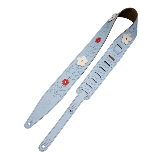 Levy's MG317IB-002 2.5" Sky Blue Wildflower Leather Strap with Flower Applique