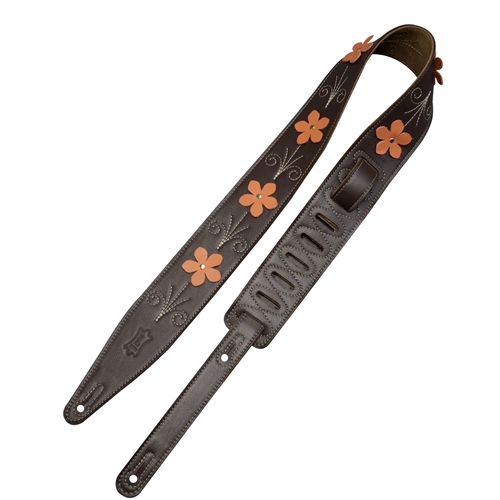 Levy's MG317IB-003 2.5" Mahogany Brown Leather Strap with Flower Appliques