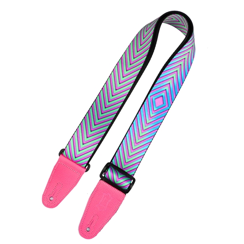 MP2OI-004 Levy's Green Optical Illusion Print Strap with Neon Pink Leather Ends