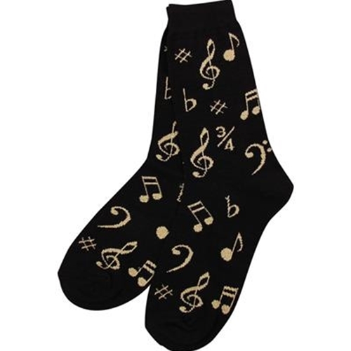 Aim AIM10009 Socks Black with Gold Notes Ladies 9-11