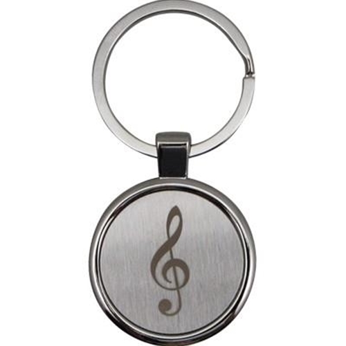 Aim K4104 Keychain Round Satin/Chrome G-Clef Engraved