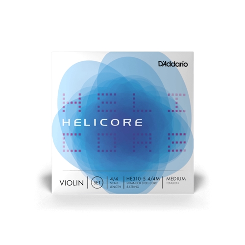 H310W44M D'Addario Helicore Violin String Set with Wound E, 4/4 Scale, Medium Tension