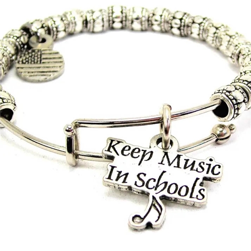 Chubby Chico Charms CH05660 Keep Music in Schools Metal Beaded Bangle Bracelet