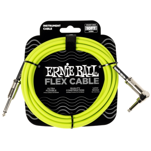Ernie Ball P06465 Flex Instrument Cable Straight/Angle 10ft - Green
