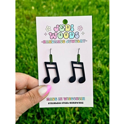 Jedi Woods JWBMNE Black Music Note Earrings - Slanted Beamed Sixteenth Note