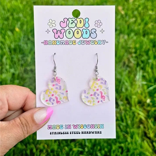Jedi Woods JWHSCMNE Heart Shaped Colorful Music Note Earrings