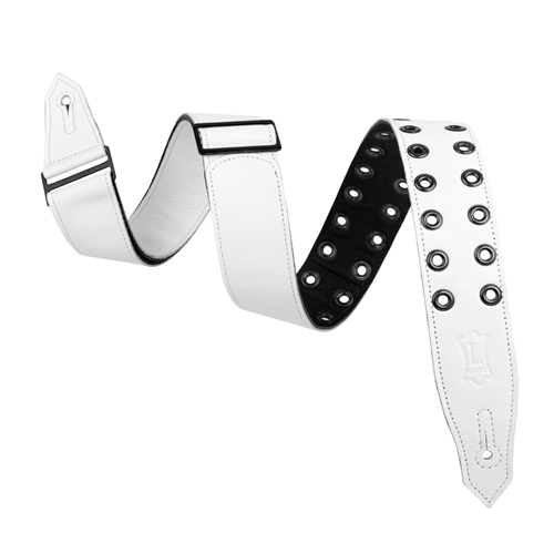 Levy's M80RBEY-WHT Black Leather Strap with White Stripe Black eyelets and Black backing