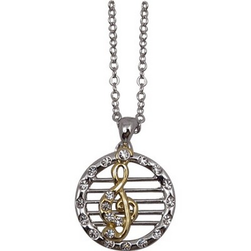 Aim N497 Necklace G Clef Staff 2 Tone Silver Chain