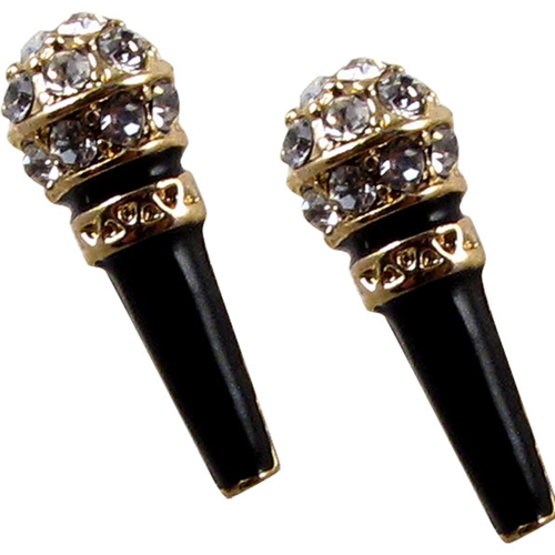 Aim ER414 Microphone Crystal Earrings, Black and Gold