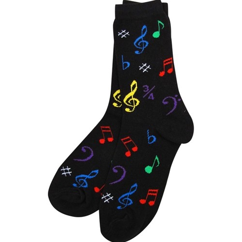 Aim AIM10008 Ladies Socks, Black with Multi-Colored Notes