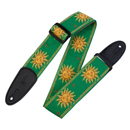 Levy's MPJG-SUN-GRN 2" sun design jacquard weave guitar strap with garment leather backing GREEN