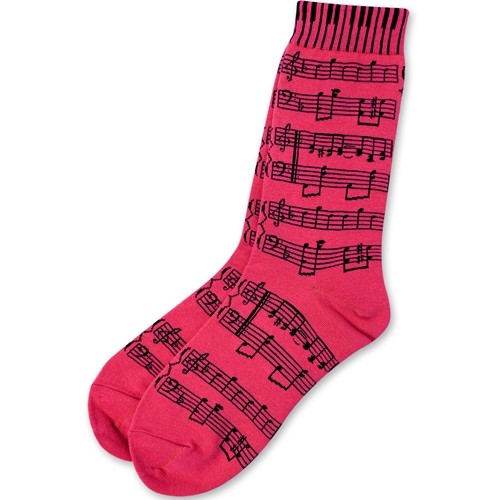 Pink Socks with Staff and Keyboard