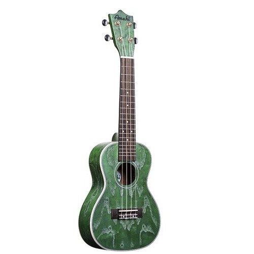 Amahi C-22 Classic Quilted Ash Concert Ukulele, Green Quilted Ash