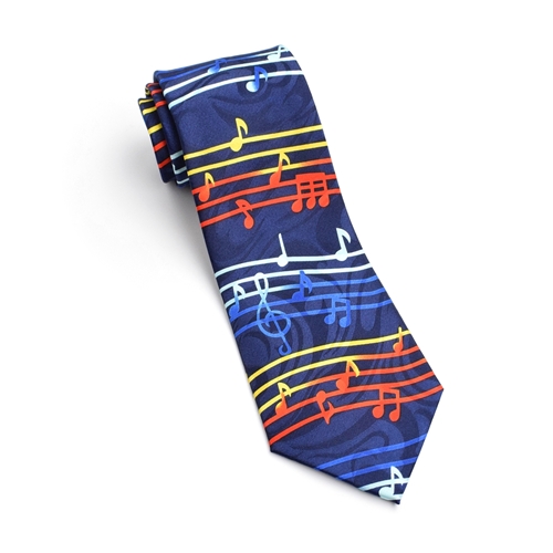 Music Gift RT19 Polyester Tie- Navy W/ Music Notes