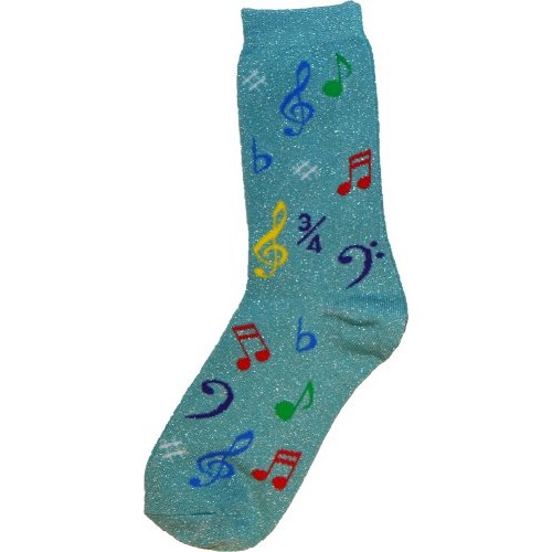 Aim AIM10008G Metallic Music Note Socks - Pale Green with Color Notes