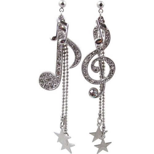 Aim ER437B Music Notes Rhinestone Earrings - Silver