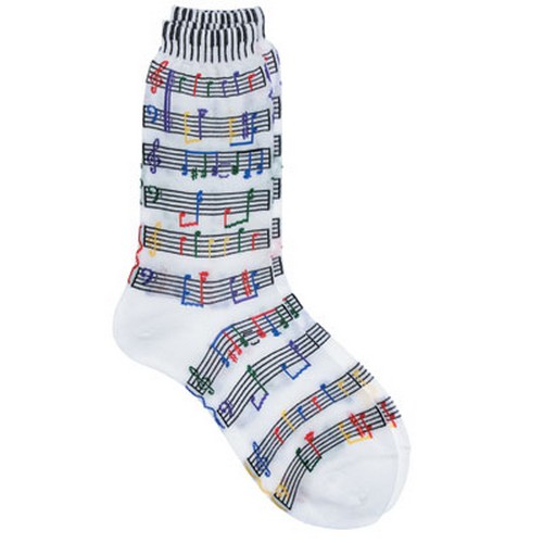 Aim AIM10047C White-Multi Ladies Music Score and Keyboard socks