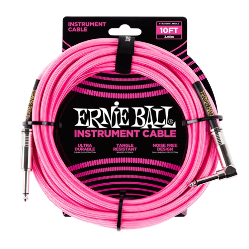 Ernie Ball Neon Pink Braided Instrument Cable Straight/Angle