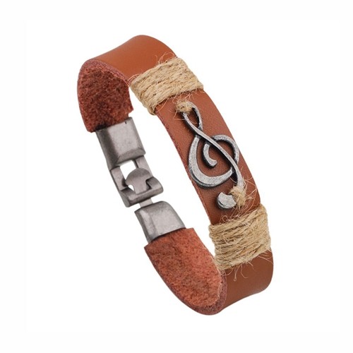 Aim MUBR1 Brown Leather G-clef Rope Bracelet With Metal Charm