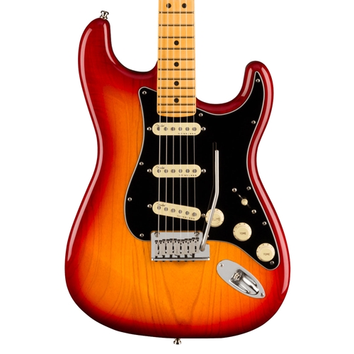 Fender American Ultra Luxe Stratocaster Electric Guitar, Maple Fingerboard, Plasma Red Burst