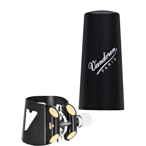 LC01BP Vandoren Optimum Ligature and Plastic Cap for Bb Clarinet; Black; Includes 3 Interchangeable Pressure Plates