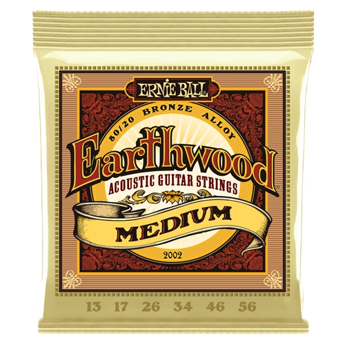 Ernie Ball EB2002 Earthwood 80/20 Bronze Acoustic Guitar Strings, Medium (13-56)